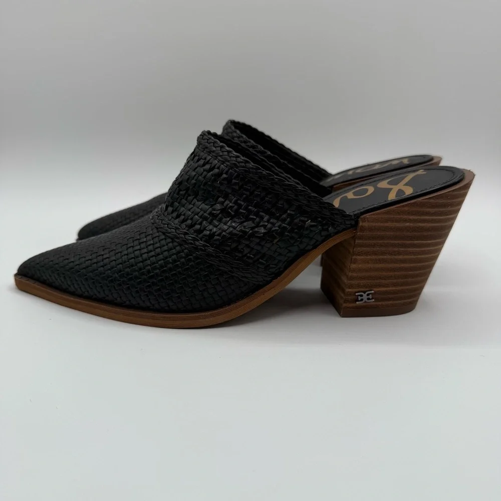 Sam Edelman Lilliana Black Woven Pointed Toe Mules Heels Size 8 Elegant - Picture 4 of 16